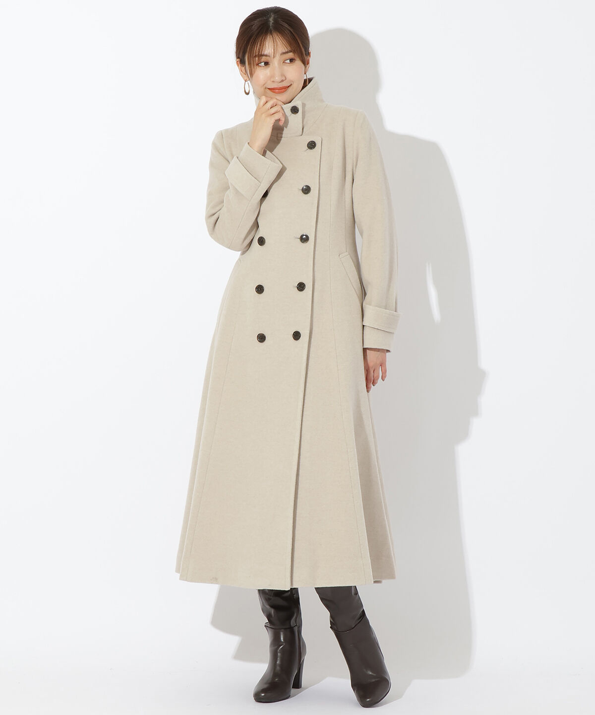 アンドクチュール「ダブルブレストスタンドカラーコート」|ステンカラーコート|