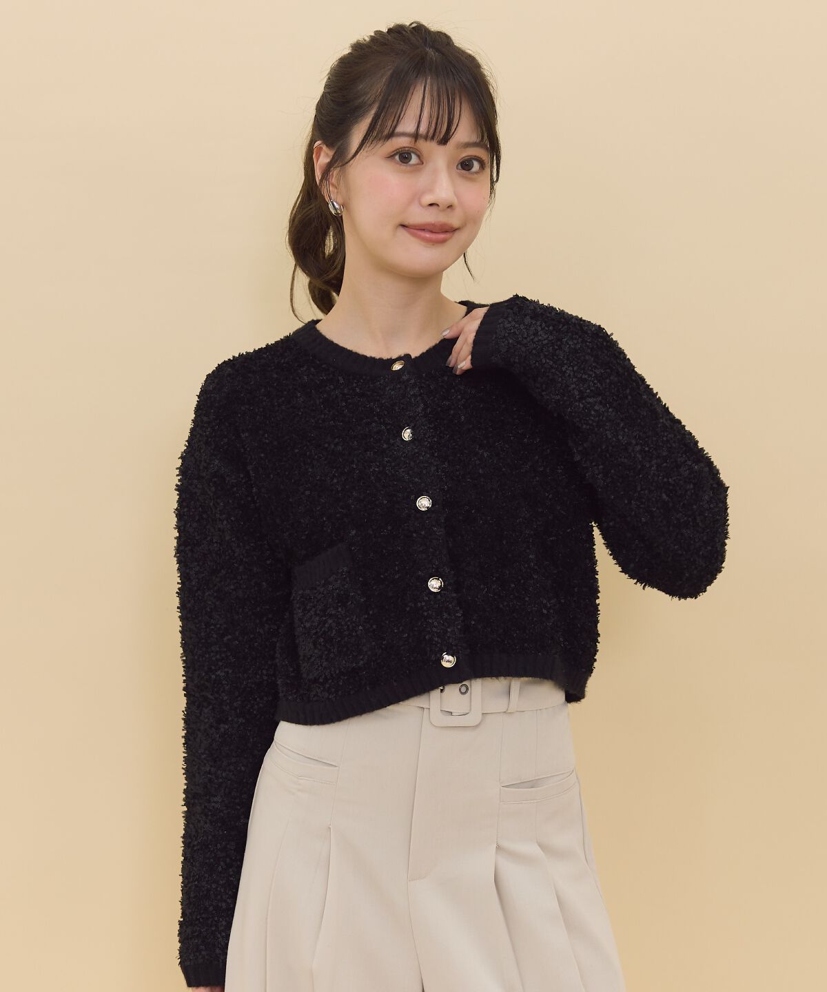 REDYAZEL「ゴールドボタンジャケットカーディガントップス」|カーディガン|ブラック
