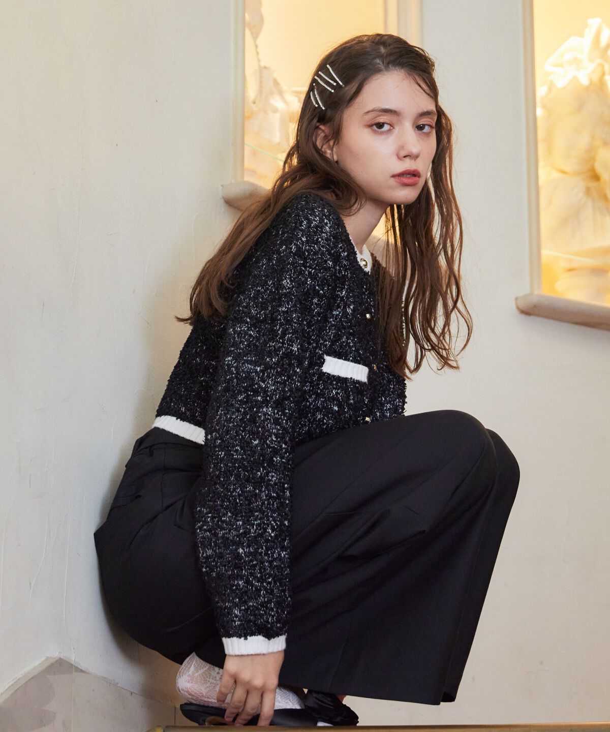 REDYAZEL「ゴールドボタンジャケットカーディガントップス」|カーディガン|