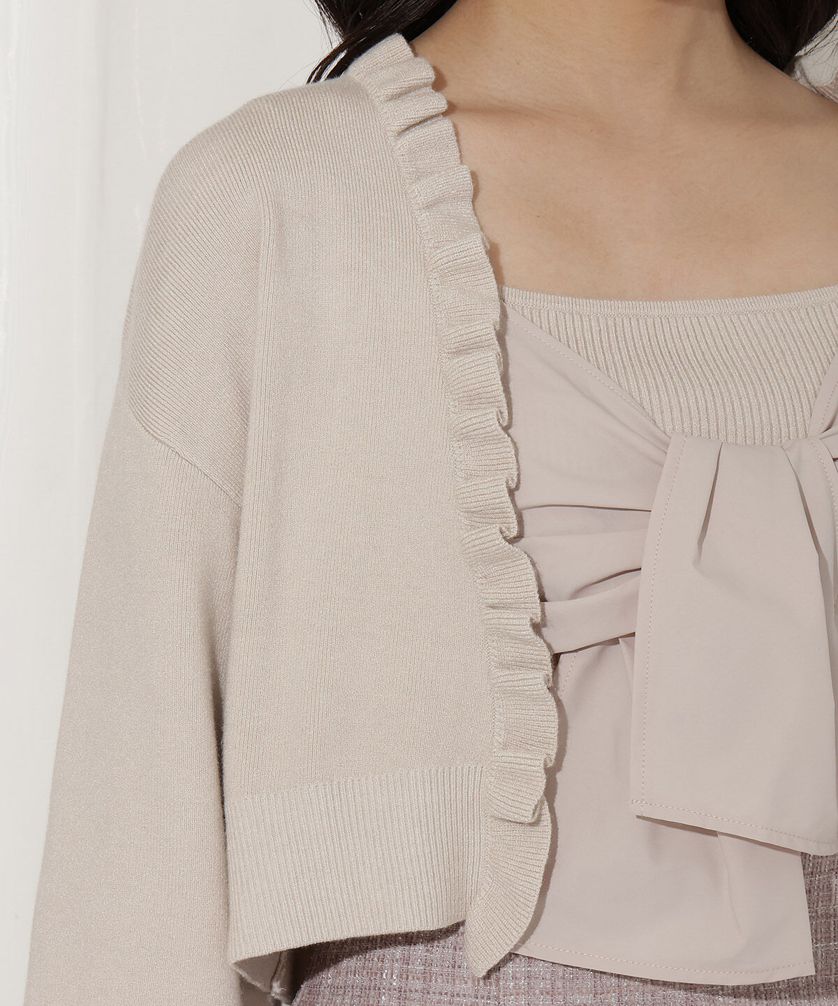 WILLSELECTION「フリルカーディガン&times;リボンキャミセット」|カーディガン|