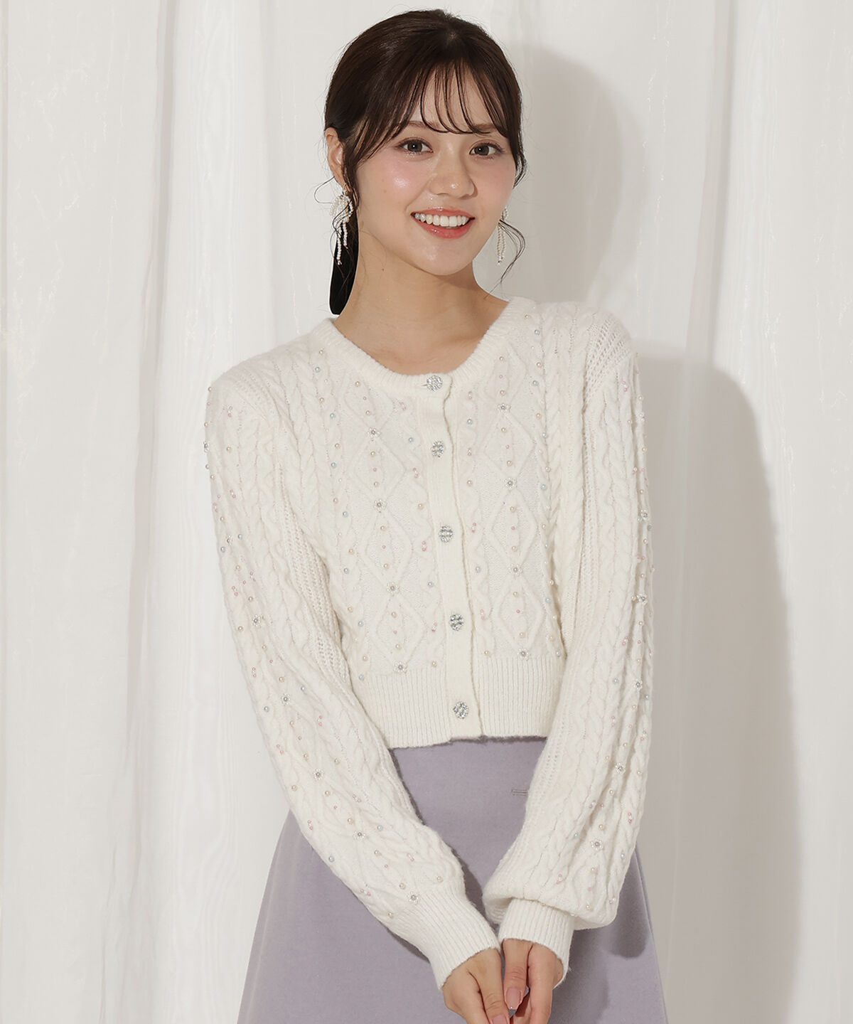 WILLSELECTION「パール付きケーブルカーディガン」|カーディガン|