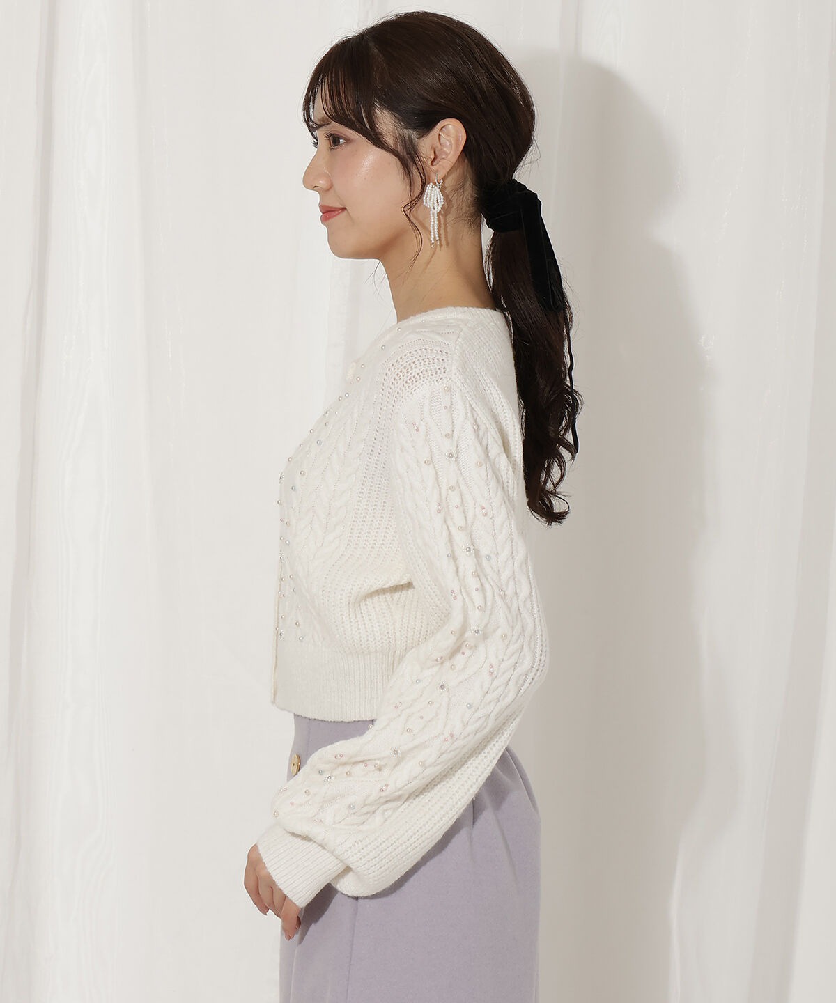 WILLSELECTION「パール付きケーブルカーディガン」|カーディガン|