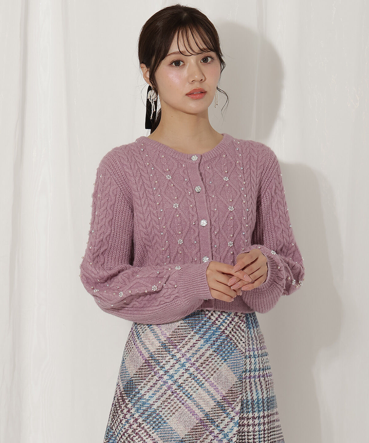 WILLSELECTION「パール付きケーブルカーディガン」|カーディガン|ピンク
