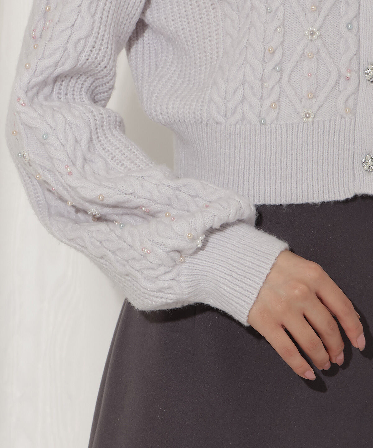 WILLSELECTION「パール付きケーブルカーディガン」|カーディガン|
