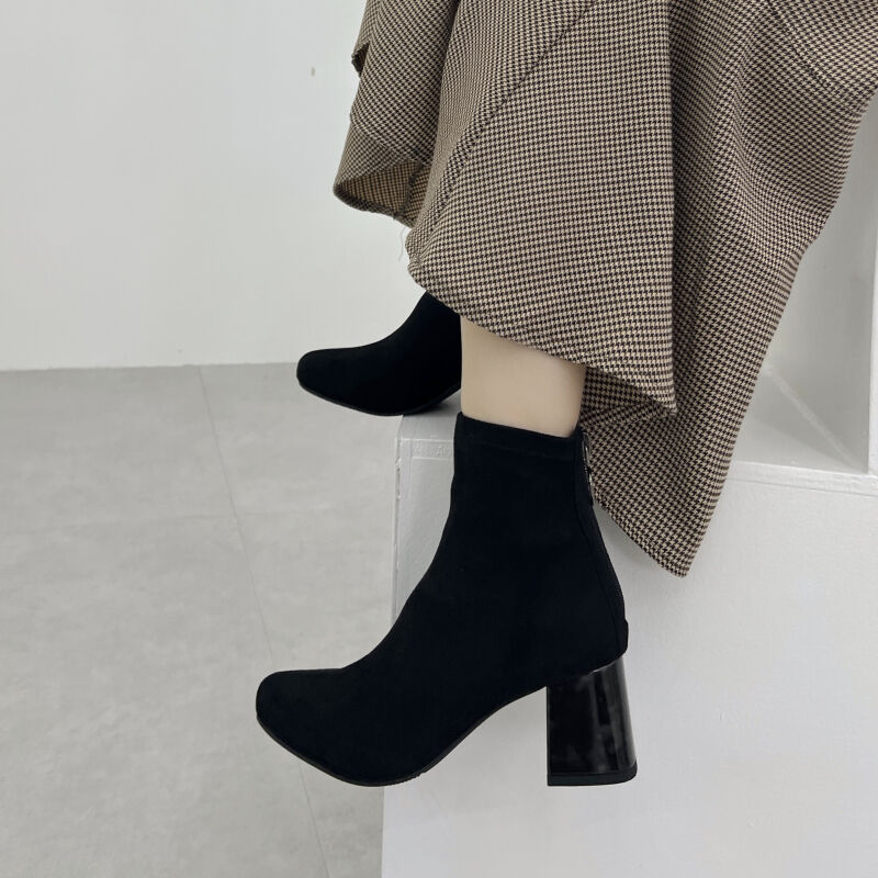 ORiental TRaffic「ストレッチ異素材ヒールブーツ/21411」|ショートブーツ|