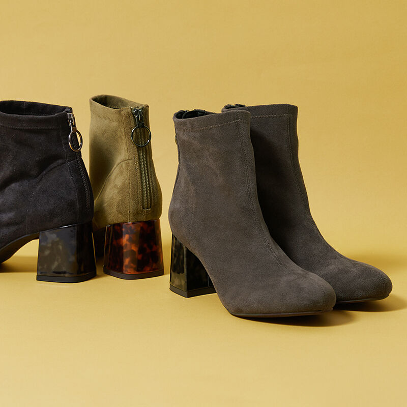 ORiental TRaffic「ストレッチ異素材ヒールブーツ/21411」|ショートブーツ|GREY