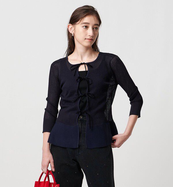 UNITED ARROWS「シアー リボン 2WAYカーディガン ウォッシャブル」|カーディガン|NAVY
