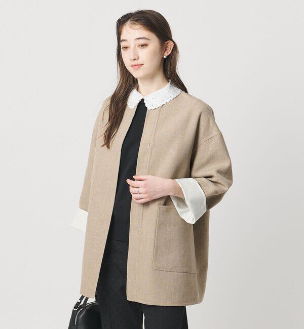 UNITED ARROWS「Asami バイカラー リバーコート」|ノーカラーコート|