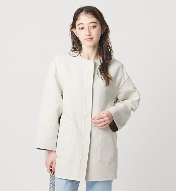 UNITED ARROWS「Asami バイカラー リバーコート」|ノーカラーコート|