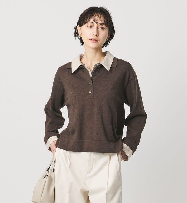 UNITED ARROWS「4WAY シャツコンビ ポロニット ‐ウォッシャブル‐」|ニット・セーター|DK.BROWN