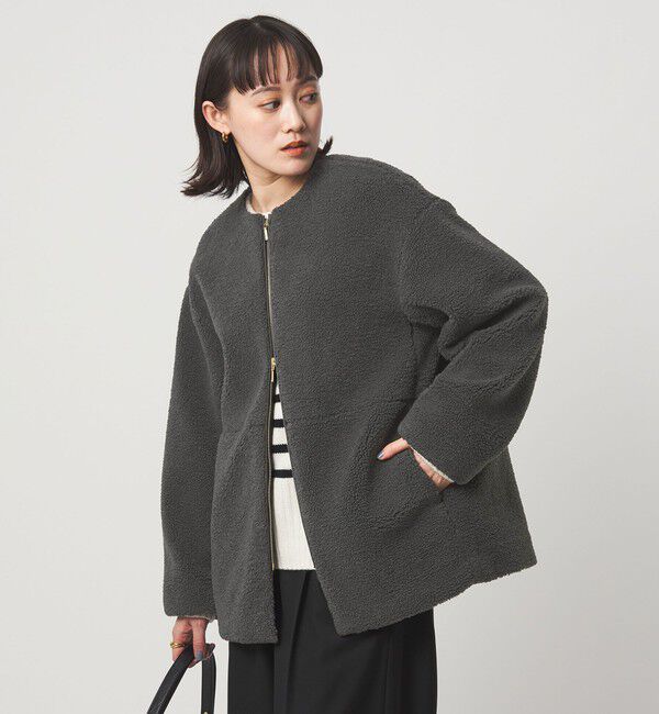 UNITED ARROWS green label relaxing「［size SHORTあり］ボア ノーカラー ブルゾン」|ブルゾン・スタジャン|