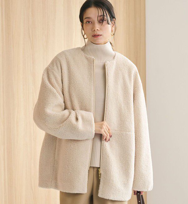 UNITED ARROWS green label relaxing「［size SHORTあり］ボア ノーカラー ブルゾン」|ブルゾン・スタジャン|