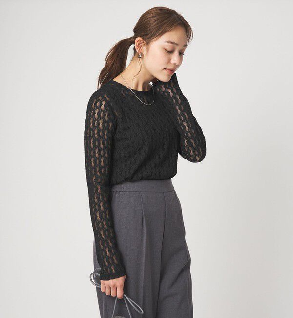 UNITED ARROWS green label relaxing「【WEB限定】＜at ease＞シャーリングレース プルオーバー カットソー」|Tシャツ・カットソー|