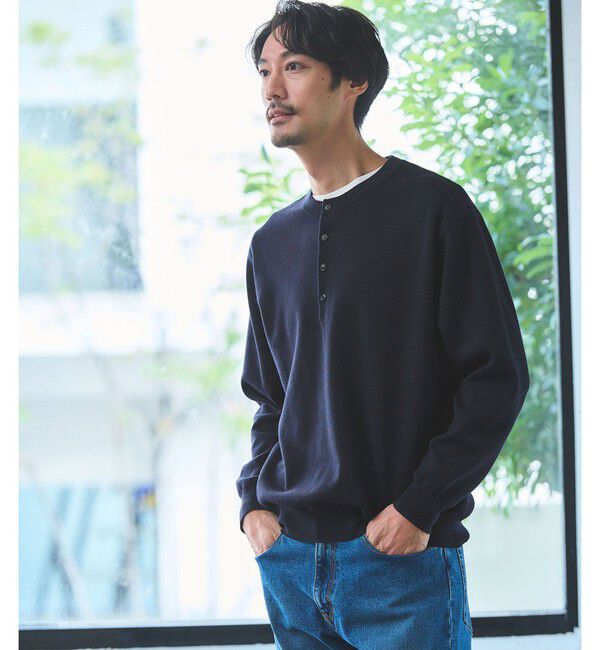 UNITED ARROWS green label relaxing「ダブルフェイス ヘンリーネック ニット」|ニット・セーター|NAVY