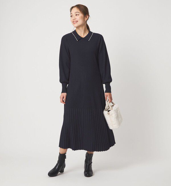 UNITED ARROWS green label relaxing「フィット＆フレア 襟付き ニット ワンピース」|ワンピース|