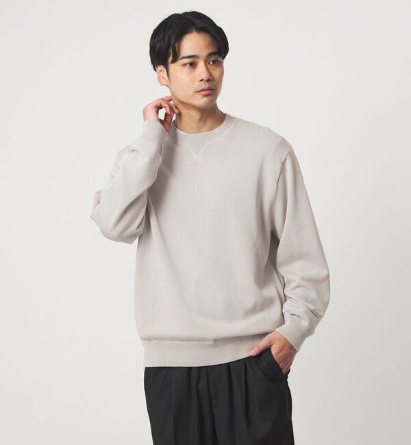 UNITED ARROWS green label relaxing「コットン シルク ミックス インレイ クルーネック ニット」|ニット・セーター|LT.GRAY