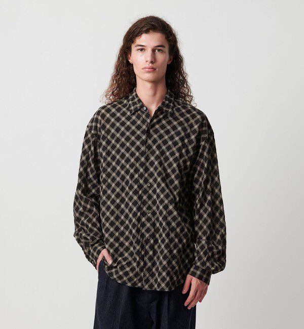 MONKEY TIME「バイアス シャーリング チェック シャツ」|シャツ・ブラウス|BLACK