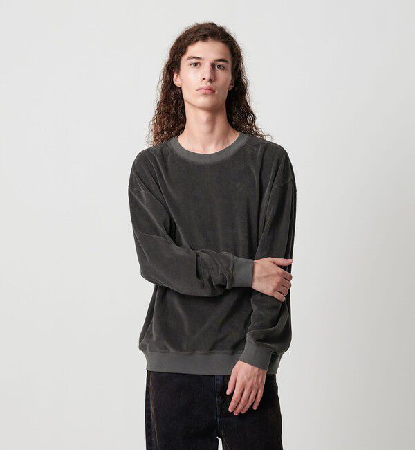 MONKEY TIME「オゾンウォッシュ ベロア バックジップ クルーネック」|Tシャツ・カットソー|