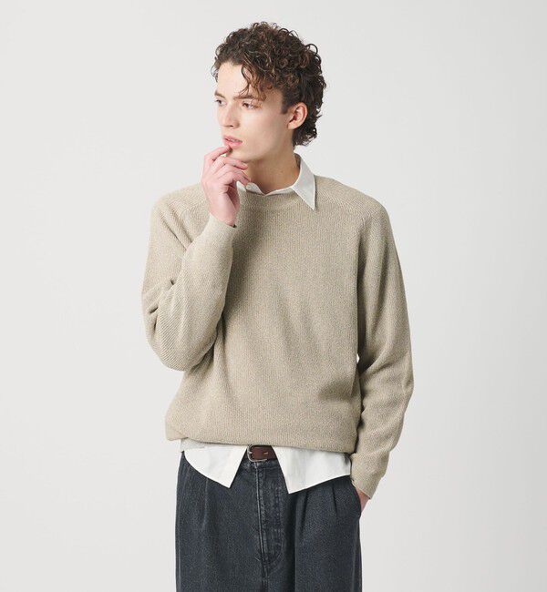 BEAUTY&YOUTH UNITED ARROWS「ブークレ ミックス 12ゲージ アゼ クルーネック ニット ウォッシャブル」|ニット・セーター|NATURAL