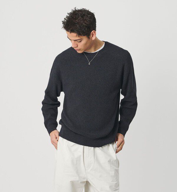 BEAUTY&YOUTH UNITED ARROWS「ブークレ ミックス 12ゲージ アゼ クルーネック ニット ウォッシャブル」|ニット・セーター|NAVY