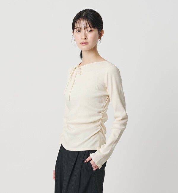 BEAUTY&YOUTH UNITED ARROWS「コットンリブ リボンギャザーカットソー」|Tシャツ・カットソー|