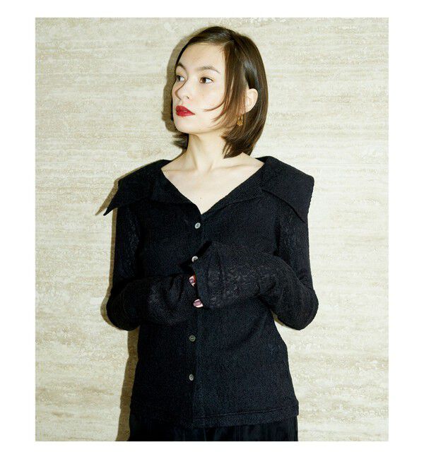 Ray BEAMS 「RBS / カットレース ビッグカラー シャツ」|シャツ・ブラウス|BLACK