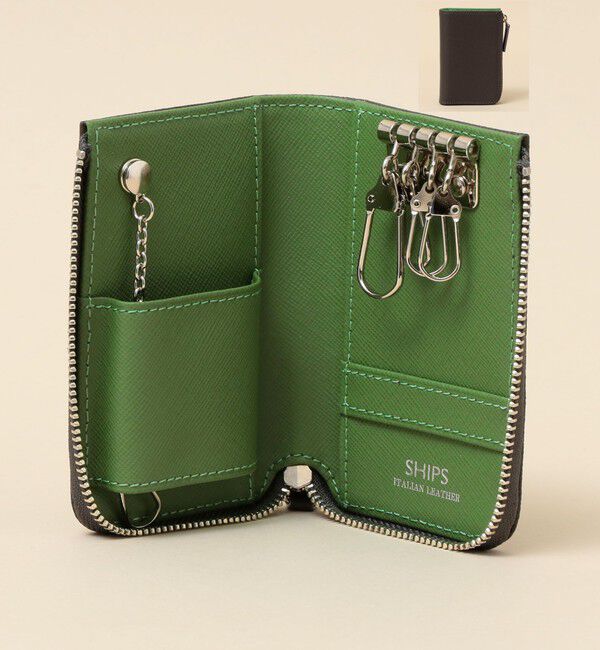 SHIPS「【WEB限定】SHIPS: 【SAFFIANO LEATHER】 2トーン キーケース」|その他|ダークグレー