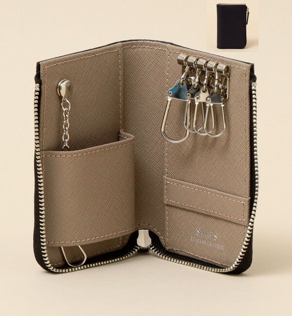 SHIPS「【WEB限定】SHIPS: 【SAFFIANO LEATHER】 2トーン キーケース」|その他|ブラック