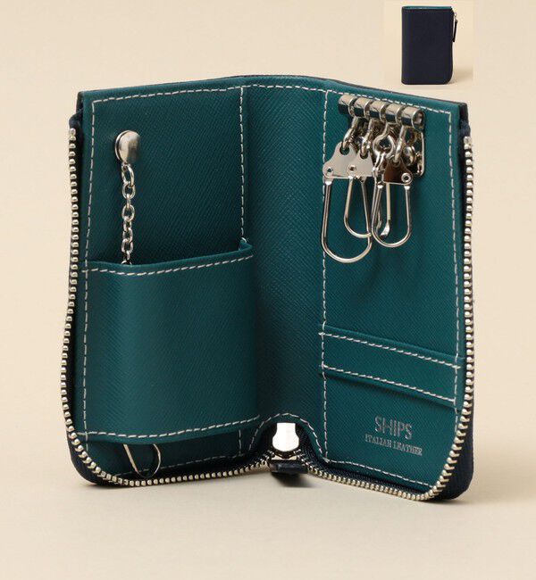 SHIPS「【WEB限定】SHIPS: 【SAFFIANO LEATHER】 2トーン キーケース」|その他|ネイビー