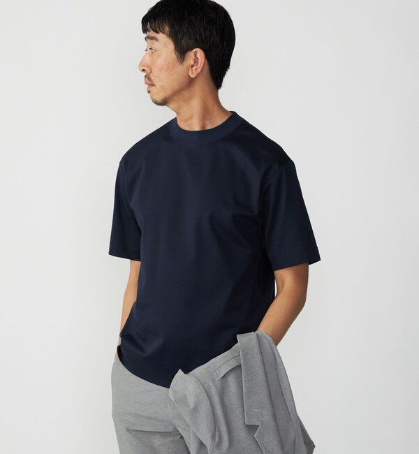 SHIPS「SHIPS: クルーネック ハイゲージ ダンボールニットTシャツ ライト」|Tシャツ・カットソー|ネイビー