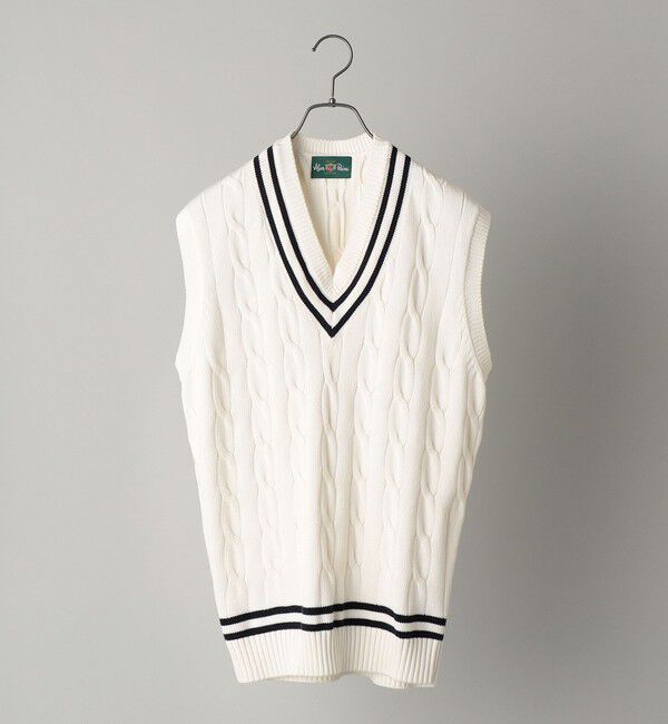 SHIPS「ALAN PAINE:7ゲージ クリケット ケーブル Vネック ニットベスト」|ベスト・ジレ|ホワイト