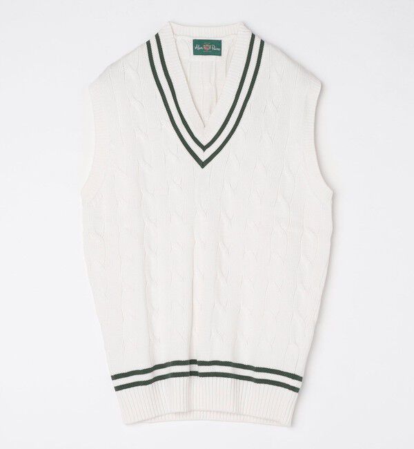 SHIPS「ALAN PAINE:7ゲージ クリケット ケーブル Vネック ニットベスト」|ベスト・ジレ|ホワイト系