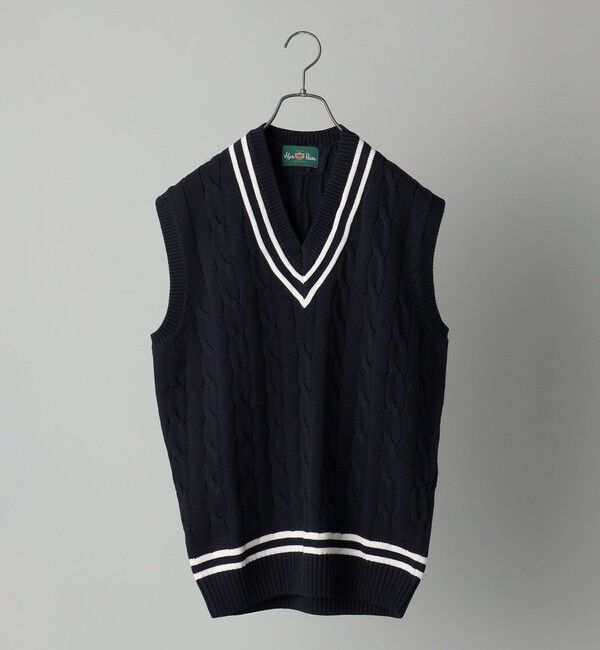SHIPS「ALAN PAINE:7ゲージ クリケット ケーブル Vネック ニットベスト」|ベスト・ジレ|ネイビー