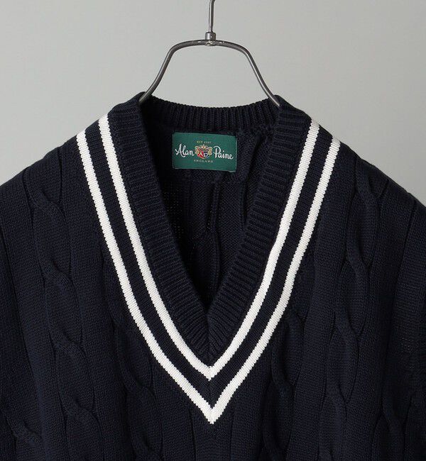 SHIPS「ALAN PAINE:7ゲージ クリケット ケーブル Vネック ニットベスト」|ベスト・ジレ|