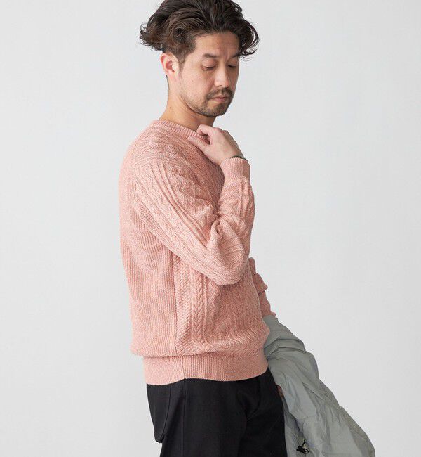 SHIPS「SHIPS:〈手洗い可能〉リネン/コットン TEXBRID(R) ランダムアラン クルーネックニット」|ニット・セーター|