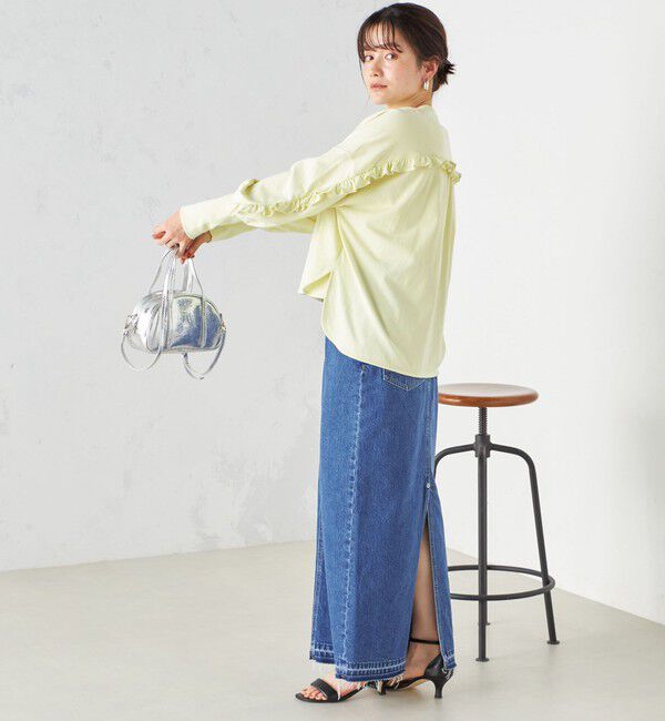 SHIPS for women「〈洗濯機可能〉ロング リブ スリーブ フリル カットソー」|Tシャツ・カットソー|