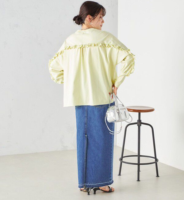 SHIPS for women「〈洗濯機可能〉ロング リブ スリーブ フリル カットソー」|Tシャツ・カットソー|