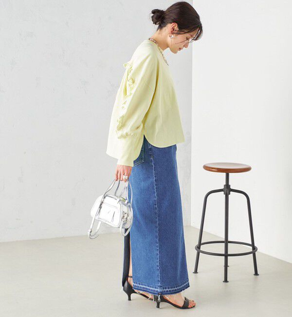 SHIPS for women「〈洗濯機可能〉ロング リブ スリーブ フリル カットソー」|Tシャツ・カットソー|