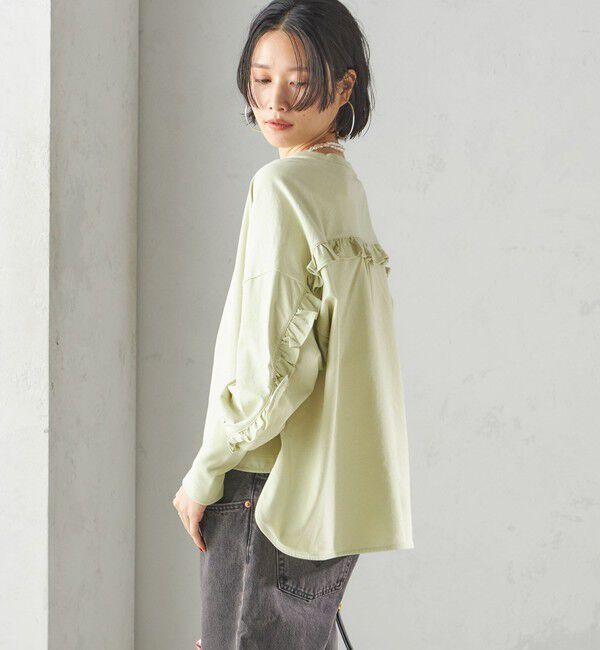 SHIPS for women「〈洗濯機可能〉ロング リブ スリーブ フリル カットソー」|Tシャツ・カットソー|