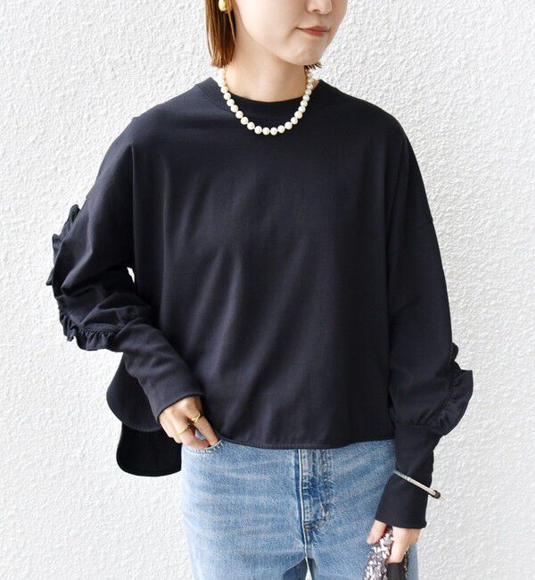 SHIPS for women「〈洗濯機可能〉ロング リブ スリーブ フリル カットソー」|Tシャツ・カットソー|
