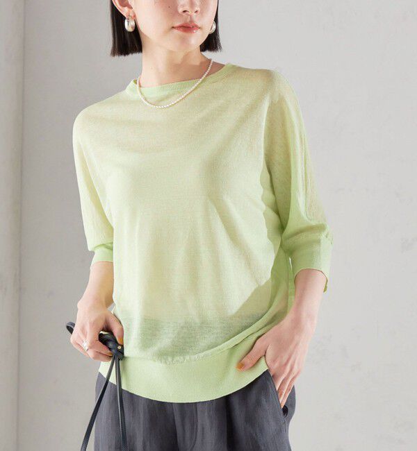 SHIPS for women「SHIPS Primary Navy Label:リネン/ナイロン ドルマン プルオーバー」|ニット・セーター|ライトグリーン