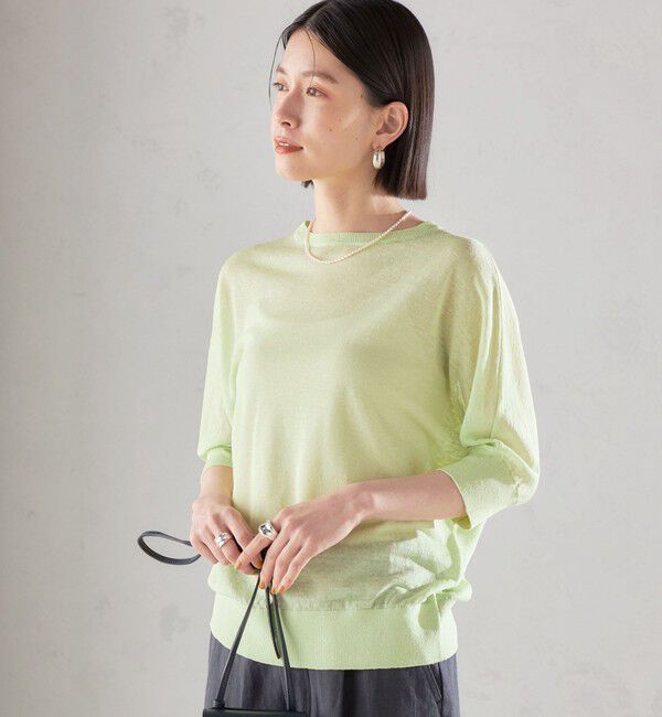 SHIPS for women「SHIPS Primary Navy Label:リネン/ナイロン ドルマン プルオーバー」|ニット・セーター|