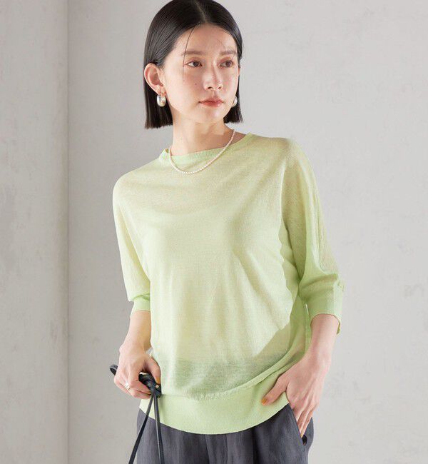 SHIPS for women「SHIPS Primary Navy Label:リネン/ナイロン ドルマン プルオーバー」|ニット・セーター|