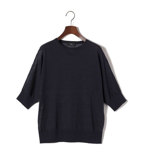 SHIPS for women「SHIPS Primary Navy Label:リネン/ナイロン ドルマン プルオーバー」|ニット・セーター|ネイビー