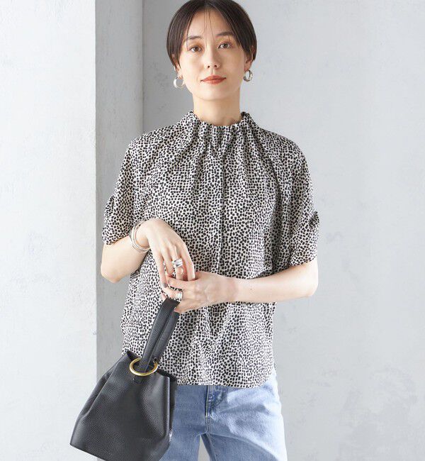 SHIPS for women「〈手洗い可能〉ネック ギャザー プリント ドルマン ブラウス」|シャツ・ブラウス|