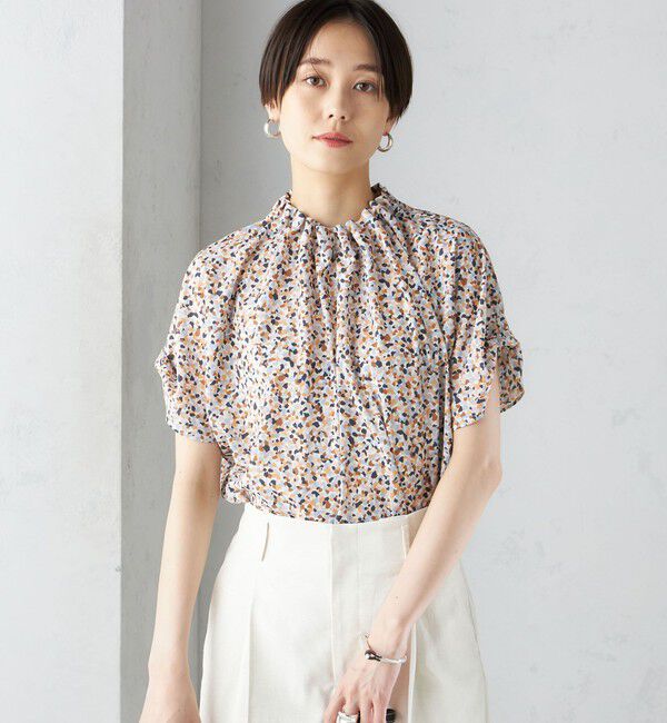 SHIPS for women「〈手洗い可能〉ネック ギャザー プリント ドルマン ブラウス」|シャツ・ブラウス|