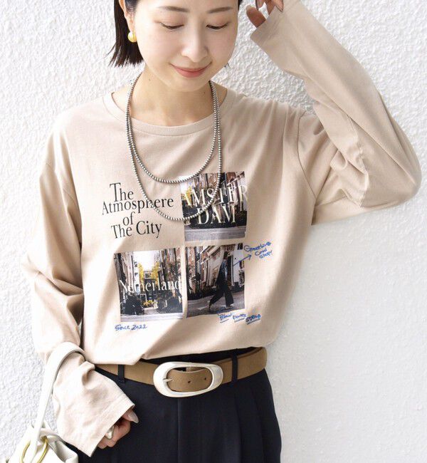 SHIPS for women「【WEB限定】バリエーション ロゴ プリント ロングスリーブ TEE」|Tシャツ・カットソー|ベージュ