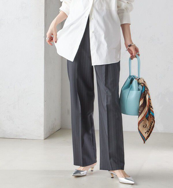 SHIPS for women「〈手洗い可能〉ストライプ ツイル ストレート パンツ」|スラックス|ブラック