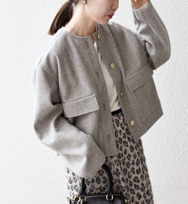 SHIPS any「SHIPS any: エア ニードル ポケット コンパクト ノーカラー ジャケット」|ノーカラージャケット|ライトグレー