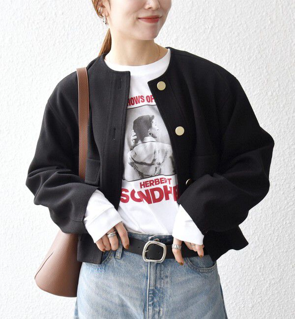 SHIPS any「SHIPS any: エア ニードル ポケット コンパクト ノーカラー ジャケット」|ノーカラージャケット|ブラック